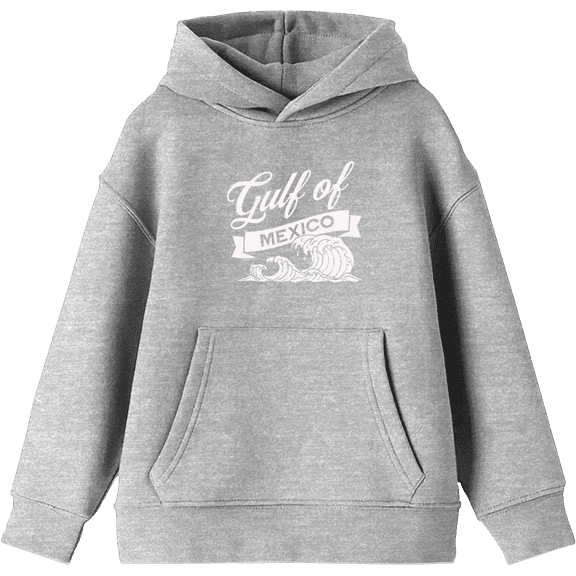 Gulf of Mexico Black and White Wave Youth Heather Gray Long Sleee Hoodie-Medium