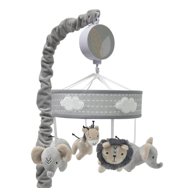 Lambs Ivy Jungle Safari Musical Baby Crib Mobile Gray Beige