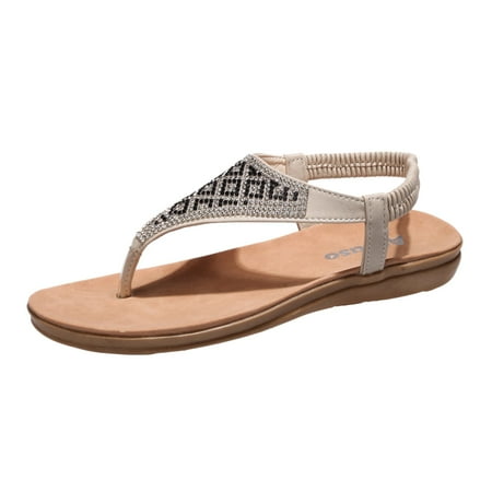 

Pedort Women s Heeled Sandals Shoes Comfy Sandals for Women Casual Summer Beach Shoes Ankle Elastic Beige 39