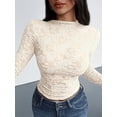 thumbnail image 3 of BTFBM Mesh Long Sleeve Tops for Women Lace Sheer Tight See Through Crew Neck Spring Fall Party Club Outfits, 3 of 7