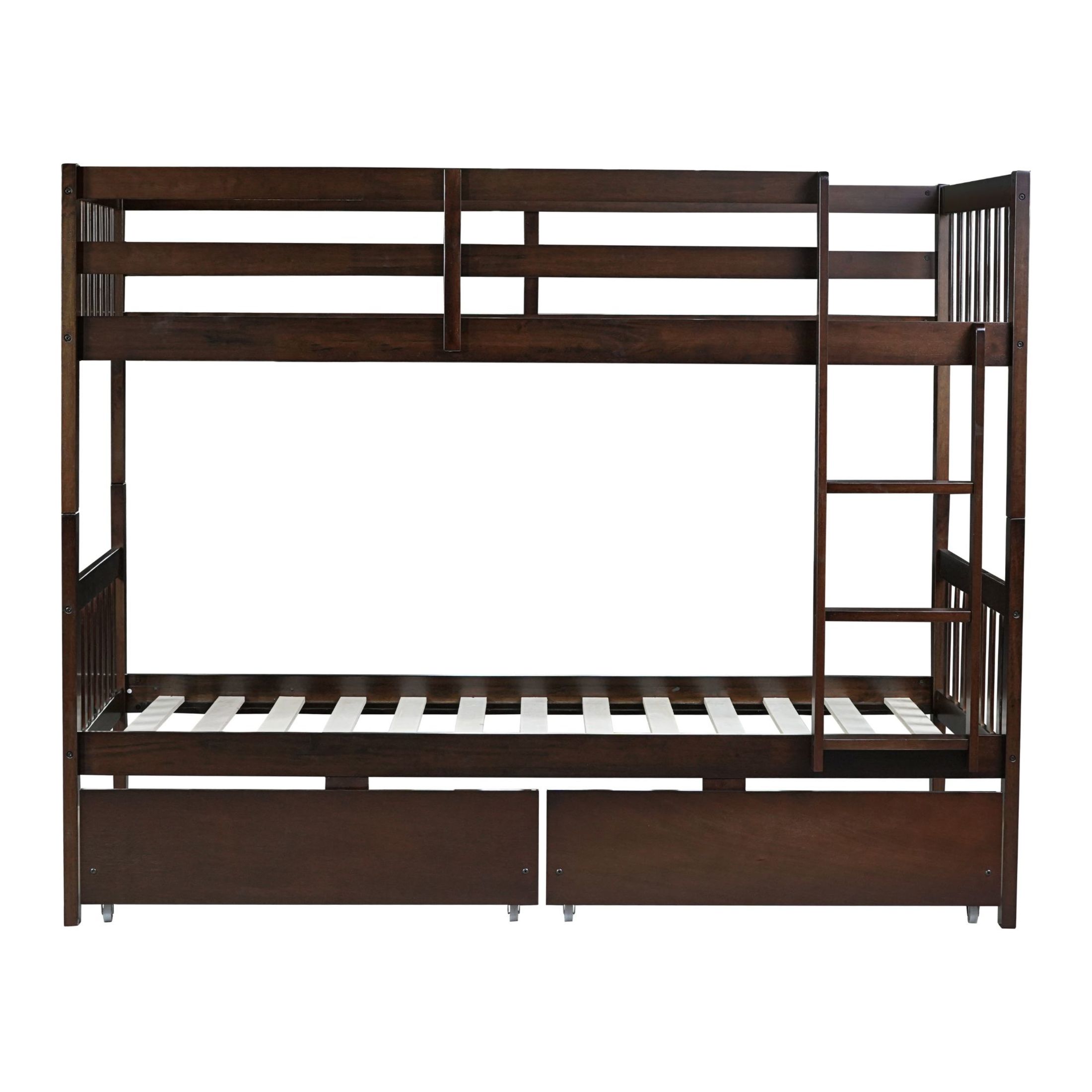 Noble House Twin Over Twin Rubber Wood Bunk Bed, Convertible Design with Ladder, Guardrails and Storage Drawers, Espresso