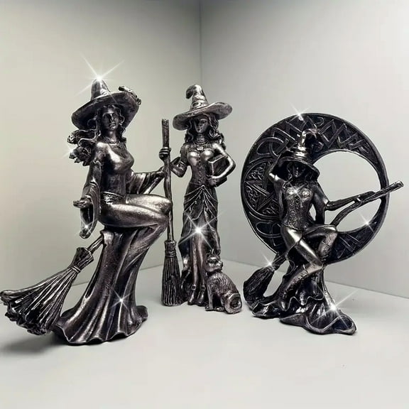 [3pcs Moon Witch Figurine] 3pcs Creative Moon Witch Resin Figurine | Ideal for Home & Office Decor, Wizard Figurine Halloween Style Decorative, Unique Halloween Gifts for Grandma Mom Women