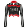 thumbnail image 2 of TiaoBug Girls Cheerleading Shirts Long Sleeve Mesh Rhinestone Cheer Uniform Crop Top Dancewear Red 8, 2 of 6