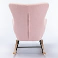 thumbnail image 3 of Modern Velvet Rocking Chair, Teddy Fabric Padded Seat Accent Chair with High Backrest & Armrests & Solid Wood Legs, Lambswool Armchair Single Sofa Chair for Living Room Bedroom Playroom, Pink, 3 of 7
