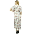 thumbnail image 4 of Bimba Women's Long Satin Maxi Drawstring Floral Kaftan Kimono White Gown - 22, 4 of 8