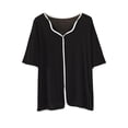 thumbnail image 4 of Blmnix Valentines Pjs Silk Pajamas Sleep Tops Plus Size Pants V-Neck Black Short Sleeve Pajama Shorts Women,XXL, 4 of 5