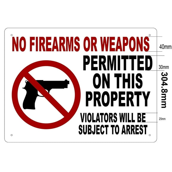 No Firearms or Weapons permitted on this property sign ( Aluminum 12 x 16)(ref-2022-4)