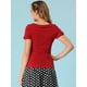 thumbnail image 5 of INSPIRE CHIC Top de blusa con decoración de lazo elástico de manga corta con cuello plano para mujer rojo S, 5 of 6