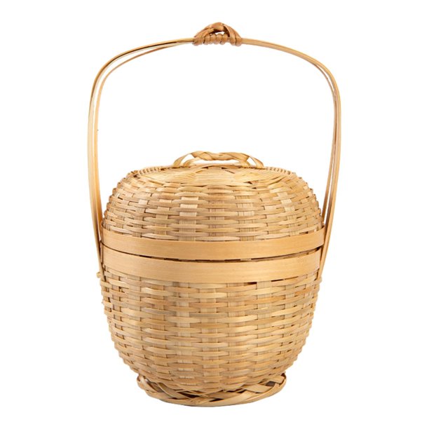 Canasta tejida, almacenamiento decorativo Organizador creativo de cocina para el hogar, artesanías elegantes con tapa, versátil con el mango de bambú S