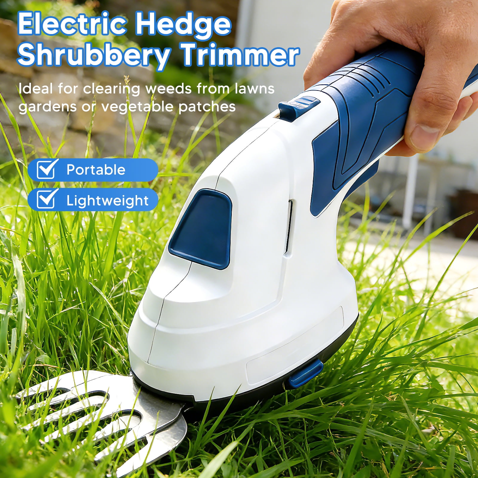Hedge Trimmer Cordless, 2-in-1 Electric Hedge Shears, 7.4V Grass Shears Battery Hedge Trimmer with 2.0Ah Battery & Charger for Patio Shrub Garden Lawn and Pruning