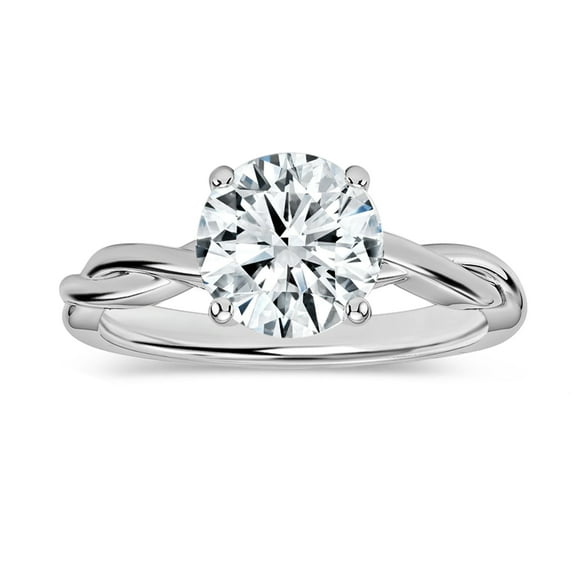 ALLORYA IGI Certified 1.50 Carat Round Lab Grown White Diamond Solitaire Intertwined Strands Engagement Ring for Women in 18K Solid White Gold, Size 8