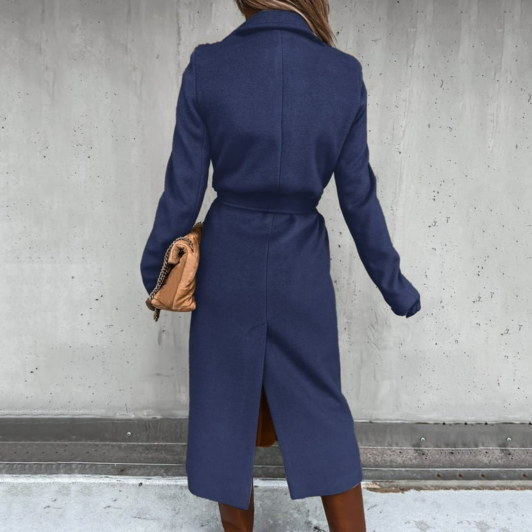 RQYYD Women's Faux Wool Coat Blouse Thin Coats Trench Long Jacket