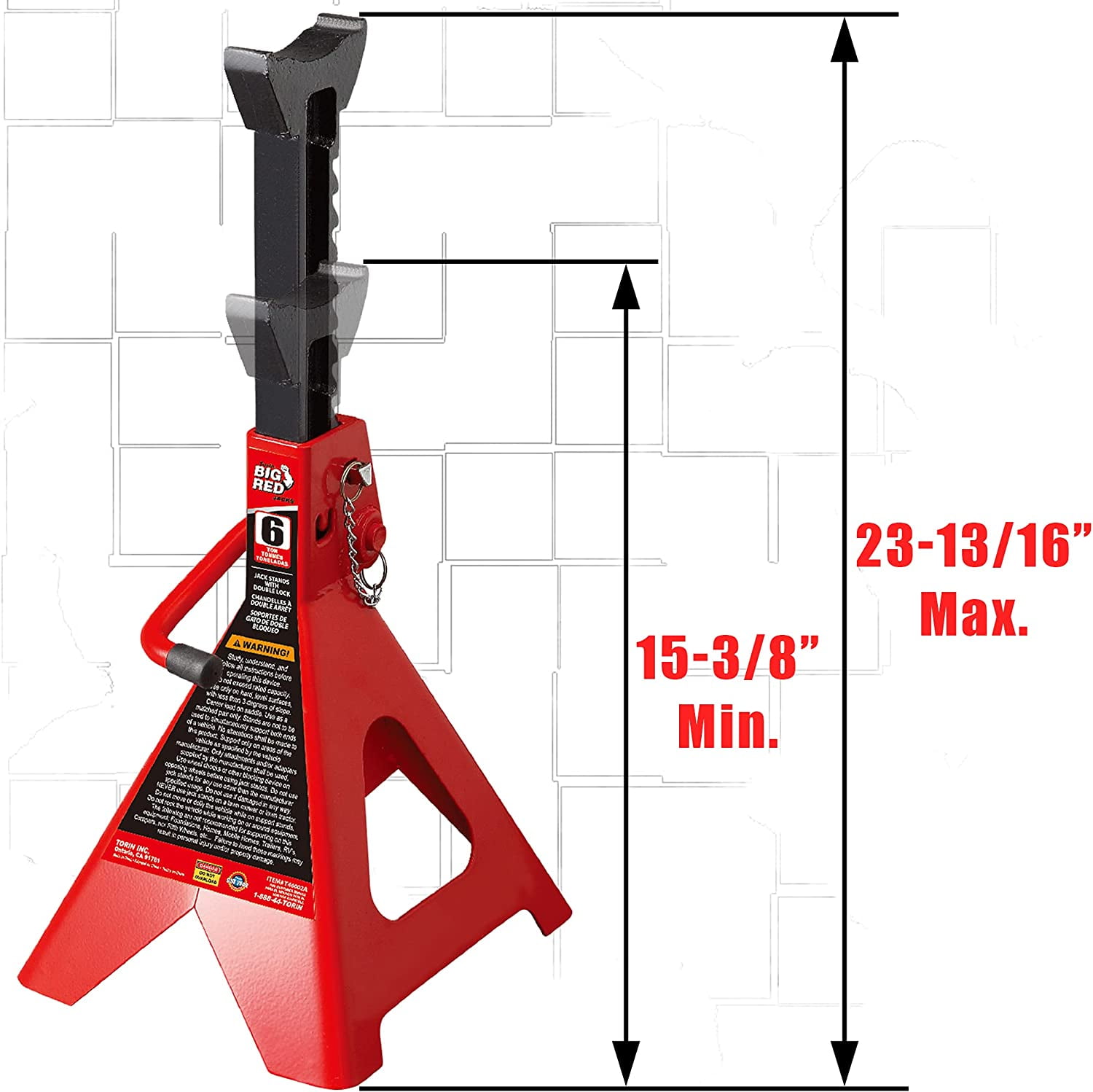 HPDMC Jack Stands - 6 Ton (12,000 lb) Capacity - Pair of Heavy Duty Steel Jack Stands with Double Locking - 15-3/8" to 23-13/16" Height Range - Red