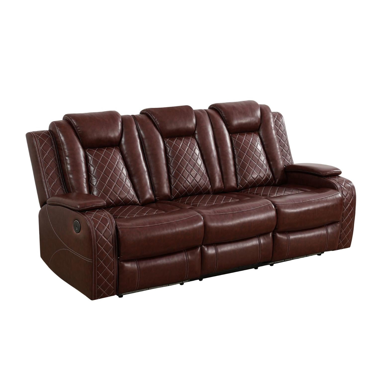 TrumanPick Power Air Leather Recliner Sofa Set with LED Lights Lazy Boy Recline Couches for Living Room with USB Port, Cup Holders, Red