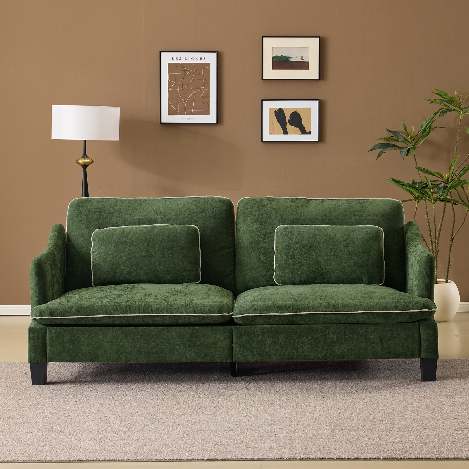 Ktaxon 84" Sofa, Linen Fabric Deep Seat Couch with Lumbar Pillows, Oversized Loveseat for Small Spaces, Living Room Green