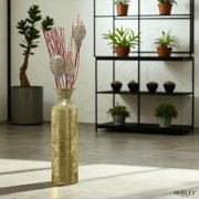 Hosley Plain 16 inch High, Decorative Gold Metal High Floor Vase