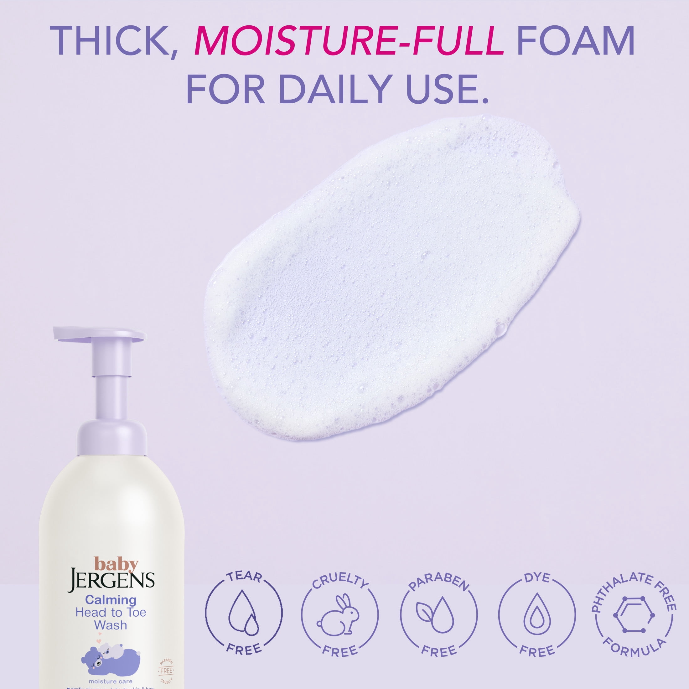 (2 pack) Baby Jergens Calming Head to Toe Foaming Wash, Tear-free Baby Shampoo and Body Wash, 18 fl oz