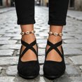thumbnail image 6 of Qaltryn Criss-Cross Elastic Strap Mary Jane Flats for Women Low Wedge Casual Flats Shoes Ballet Style Slip On Dress Shoes for Dance Daily Office, 6 of 8