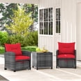 thumbnail image 4 of Costway 5 Piece Patio Rattan Furniture with 2 Ottomans & Tempered Glass Coffee Table Red + Mix Gray, 4 of 9