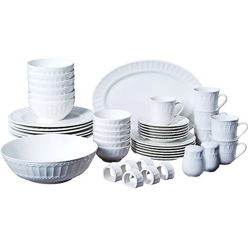 Gibson Home Regalia 46-Piece Dinnerware and Serveware Set white for sale online 