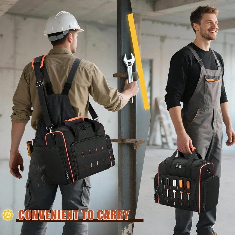 Tool Bag with 3 Removable Cases 2 Layers Tool Tote for Hand Tools Black with Red Binding