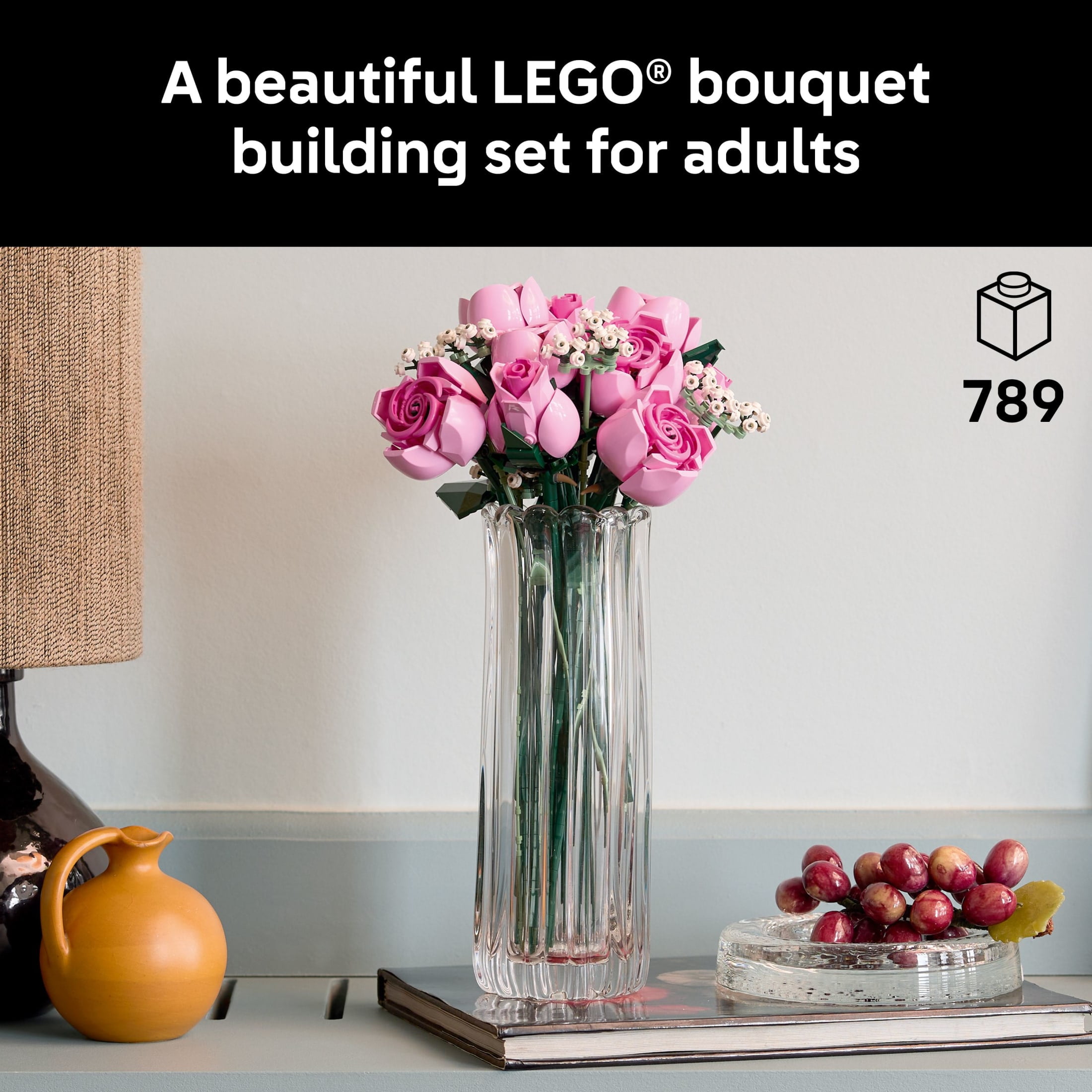 LEGO Botanicals Bouquet of Pink Roses Artificial Flowers - Building Blocks for Adults, Ages 18+ - Gift for Birthdays or Special Occasions - Flowers for Home Office, Shelf or Room Decor - 10374