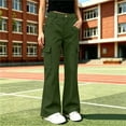 thumbnail image 5 of Girls Flare Cargo Pants Casual Stretch High Waist Pull On Kids Wide Leg Pants Green 12, 5 of 7