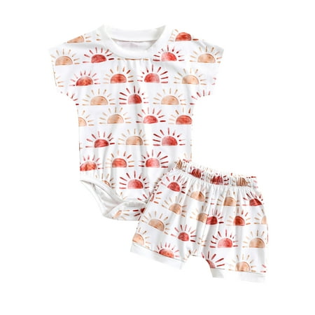 

Bagilaanoe 2PCS Baby Boy Girl Summer Outfits Print Short Sleeve Snaps Romper Tops + Elastic Waist Shorts for 6 Months to 3 Years