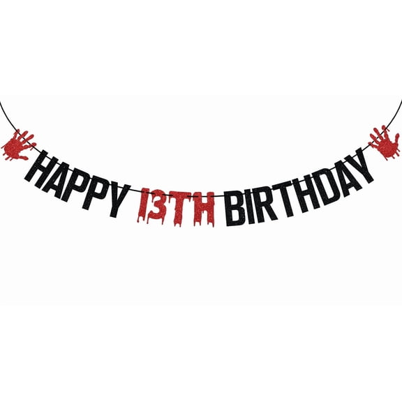 Black Glitter Banner Killer Happy 13th Birthday Banner, Halloween Zombie Vampire Bloody Friday Birthday Decor, Horror Themed 13th Birthday Party Decorations Supplies