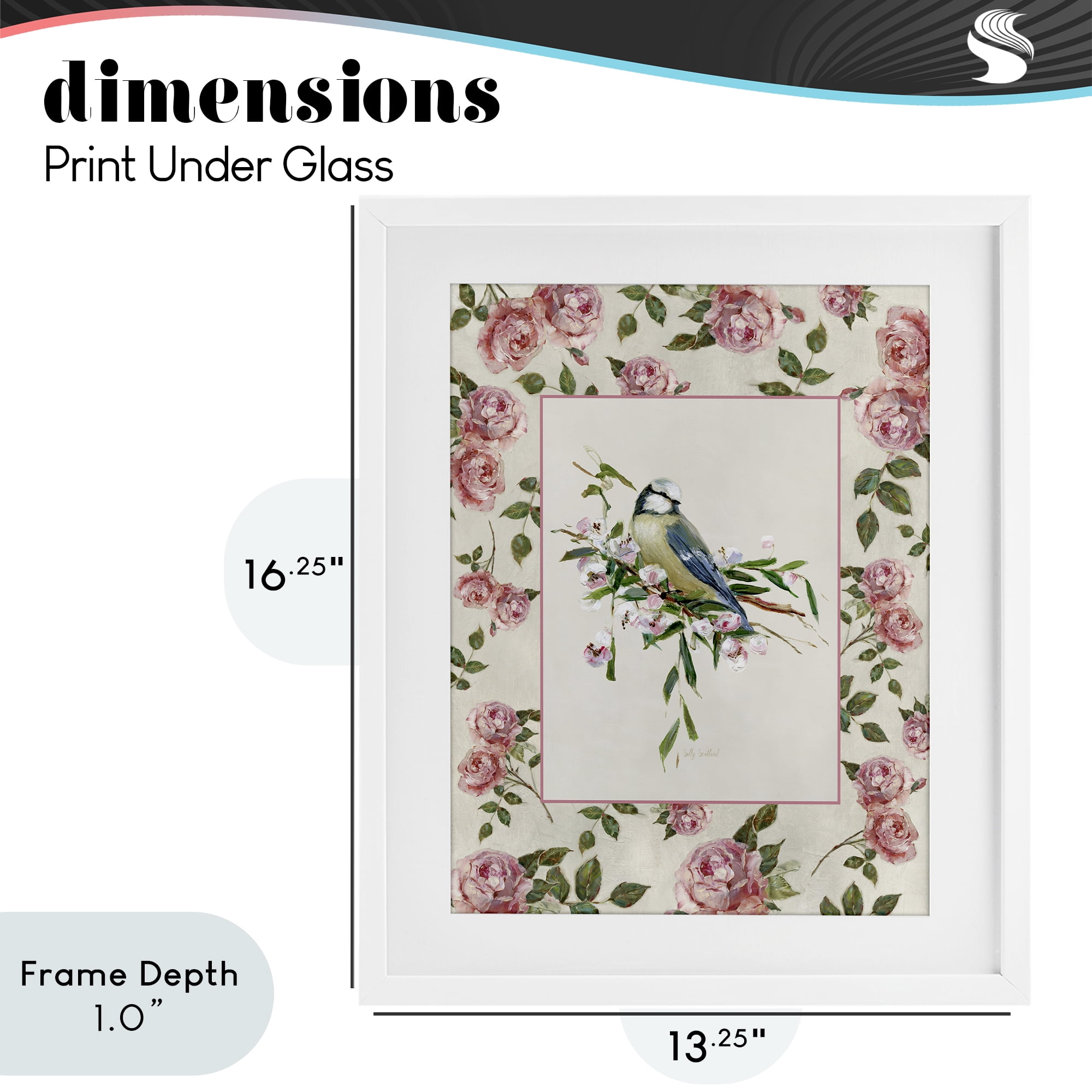 Stupell Industries Dainty Roses & Perched Bird White Framed Print Under Glass, design by Sally Swatland