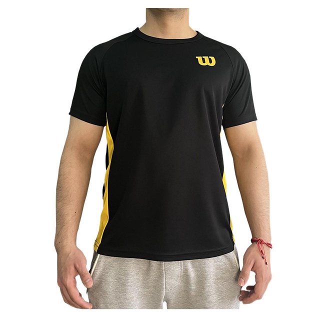 Playera Wilson Talla EG Deportiva manga corta básica negra detalles amarillos