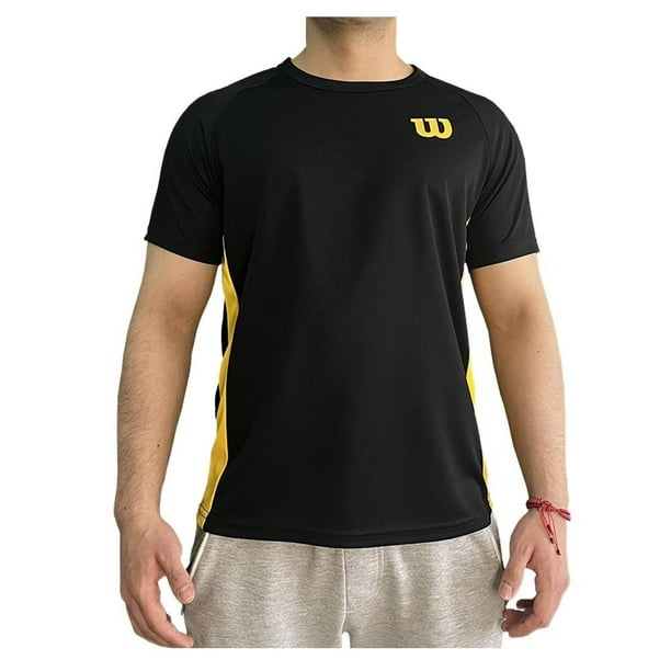 Playera Wilson Talla EG Deportiva manga corta básica negra detalles amarillos