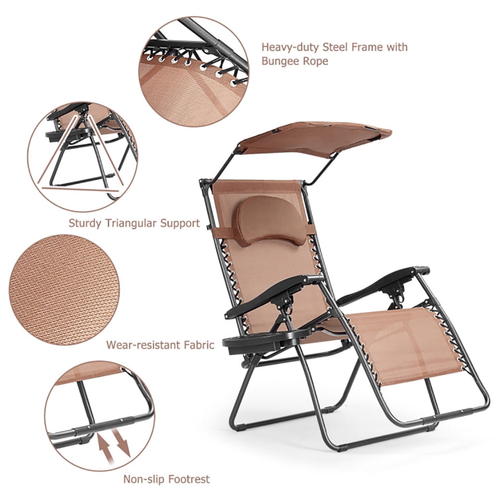 Aimee Lii Folding Recliner Lounge Chair with Shade Canopy Cup Holder, Outdoor Patio Furniture, Brown Aimee Lii Folding Recliner Lounge Chair with Shade Canopy Cup Holder, Outdoor Patio Furniture, Brown