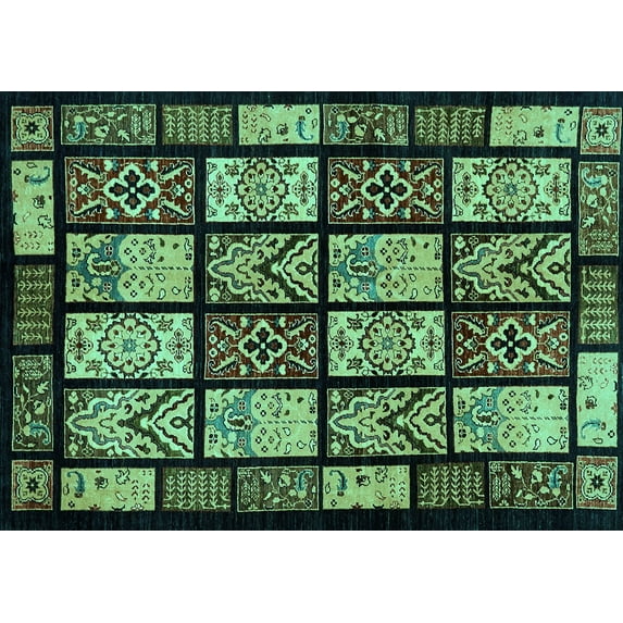 Ahgly Company Indoor Rectangle Abstract Turquoise Blue Modern Area Rugs, 8' x 10'