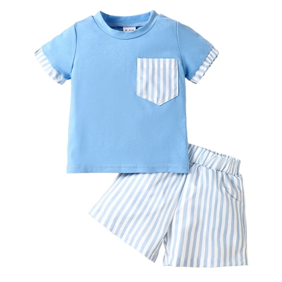 YUEHUA Outfit for Boys Boys Girls Short Sleeve Striped Prints T Shirt Pullover Tops Shorts Outfits,Size 2-3 Years