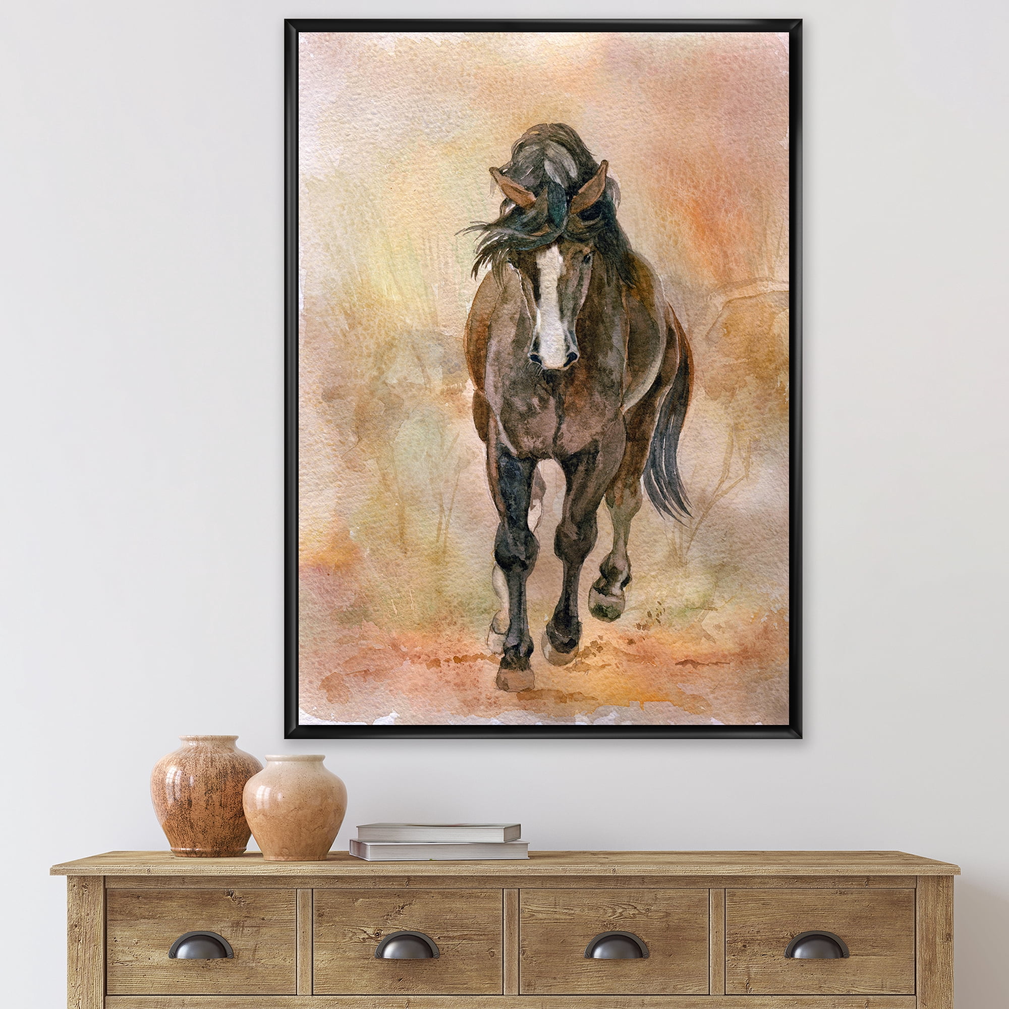 Designart 'Abstract Portrait Of Beautiful Chestnut Horse I' Farmhouse Framed Canvas Wall Art Print