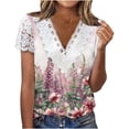 thumbnail image 3 of Wiyuqeen Women's Floral Tops Casual Loose Lace Trim Boho Blouse Short Sleeve V-Neck T-Shirts for Summer Vacation Blusas Para Mujer, 3 of 6