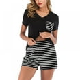 thumbnail image 5 of Sonbest Summer Pajamas Striped V-neck Short Sleeve Shorts Two-piece Suit Home Service Women Tracksuit, 5 of 6