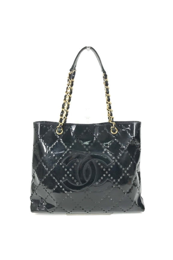 Pre-Owned CHANEL Chain Bag CC Logo Quilted Coco Mark Perforated Tote Shoulder Double Enamel...