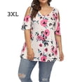 thumbnail image 1 of Camisa de mujer Blusa de manga corta con hombros descubiertos y estampado floral, blanco, 3XL Kearding AP002473-18, 1 of 5
