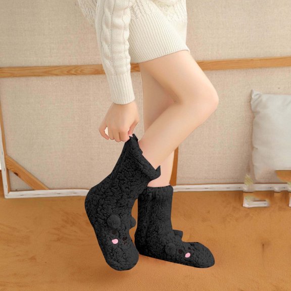 Outdoor Crew Socks Women Comfy Gifts Winter Thicker Fleece Floor Regular Casual Socks Grippy Socks Woman Black One Size
