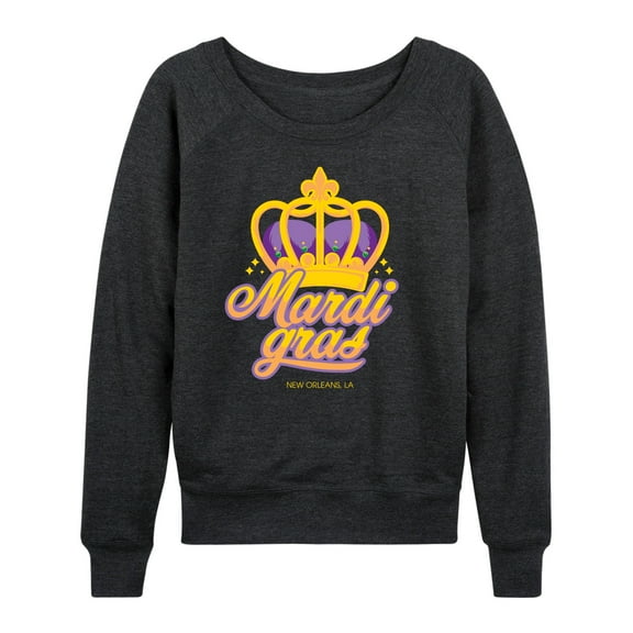 Instant Message - Mardi Crown Lightweight French Terry Wide Neck Long Sleeve Graphic Shirt