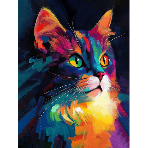 Vibrant Rainbow Cat Canvas Painting/Wall Art, Suitable for Living Room, Bedroom, Office, Bathroom, and Hallway Decor.