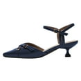 thumbnail image 2 of FSJ Women Chic Buckled Ankle Strap Pointed Closed Toe Pumps Kitten Low Heels Slingback Office Daily Casual Shoes Size 8 Navy, 2 of 4