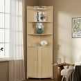thumbnail image 4 of Fogcroll Tall Corner Cabinet, Farmhouse Storage Cabinet with 3 Open Shelves and Two Barn Doors, Triangle Shaped Design Corner Bookcase, Home Space Saver for Bathroom Living Room Laundry Room, 4 of 13