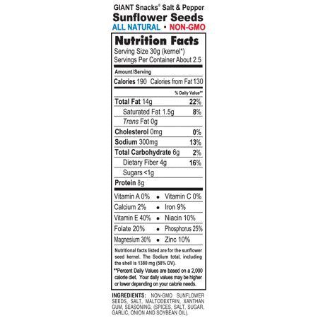 Giants Salt & Pepper Sunflower Seeds, 5 Oz