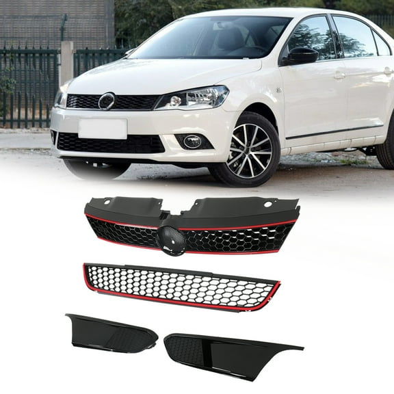 Front Upper & Lower Grills Grille Kit Fit for VW Wolkswagen Jetta MK6 GLI 2011-2014