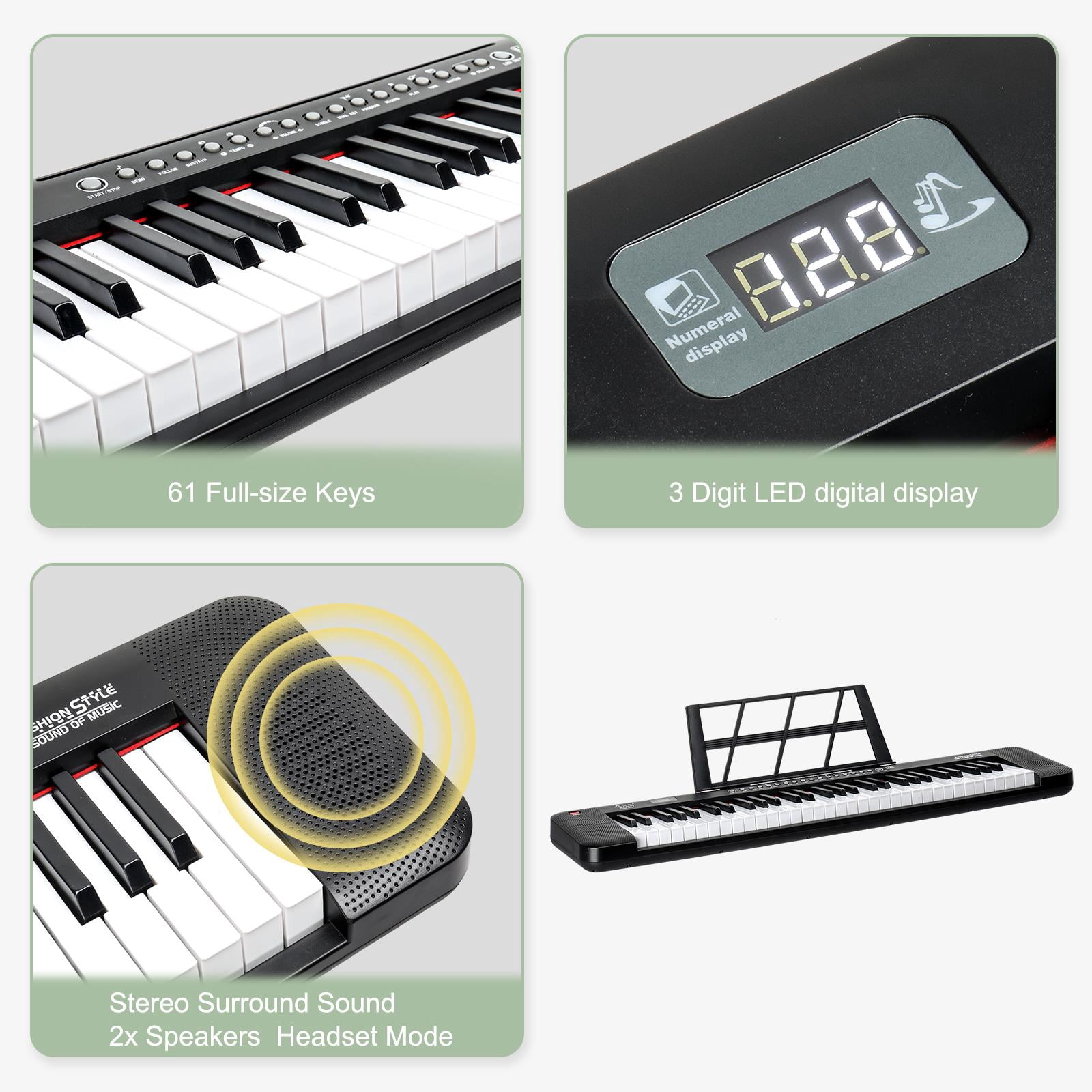 Zimtown 61 Keys Electronic Keyboard Piano Set with Lighted Full Size Keys, Stand, Bench