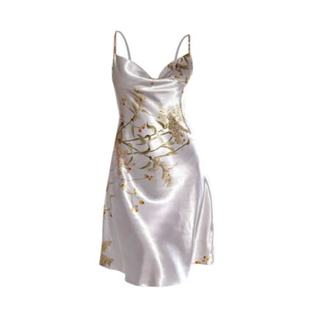 

BSDHBS Nightwear for Women Women V Neck Floral Print Silk Slip Dress Spaghetti Straps Night Dress for Women