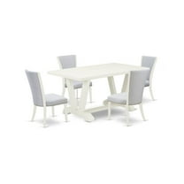 East West Furniture 5-Piece Kitchen Table Set Consists of 4 Dining Room Chairs with Upholstered Seat and Stylish Back-Rectangular Table - Cement and Wirebrushed Linen White Finish